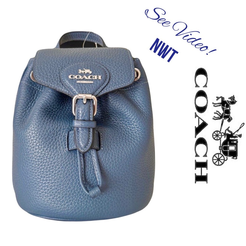 🦋NWT! Coach Amelia Convertable Backpack Pebbled Leather in Denim 👖
